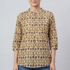 Women's Yellow Round Neck Solid Straight Kurti, Yellow, small