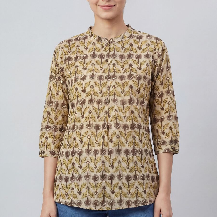 Women's Yellow Round Neck Solid Straight Kurti, Yellow, large