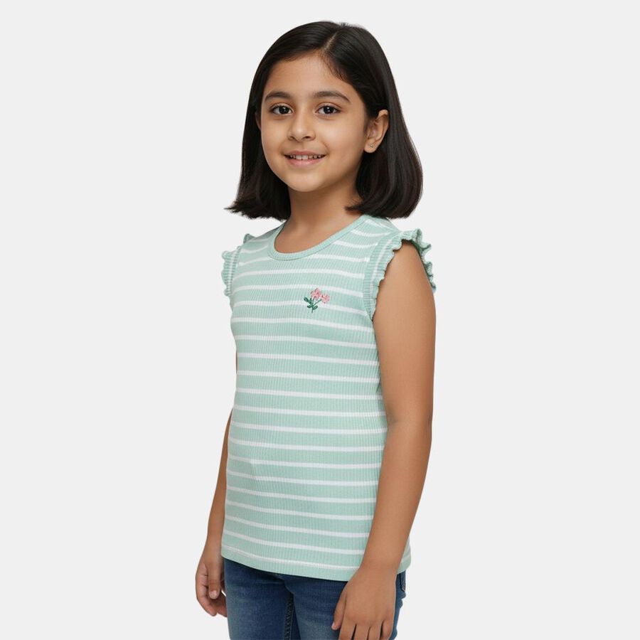 Girls' Mint Round Neck Casual T-Shirt, Light Green, large