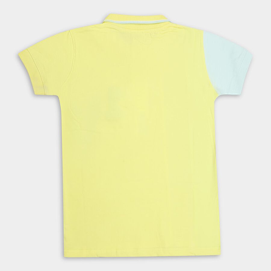 Boys' Bright Yellow Cotton Polo Neck Casual T-Shirt, Yellow, large image number null