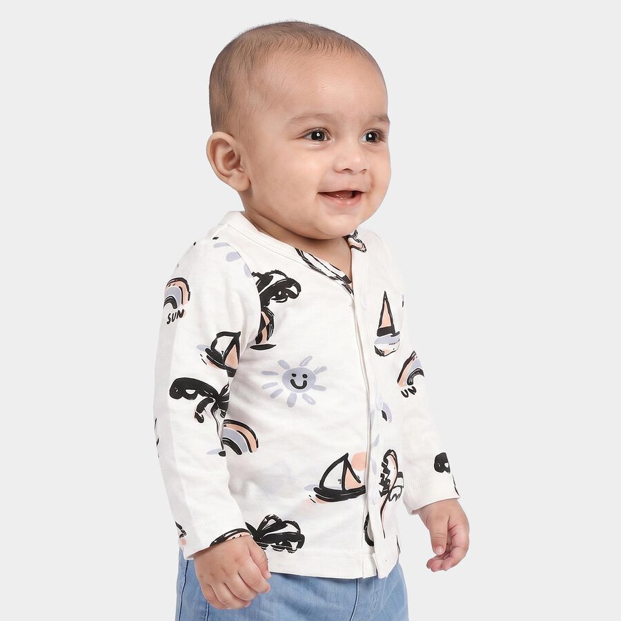Infants White Cotton V-Neck Regular T-Shirt, White, large