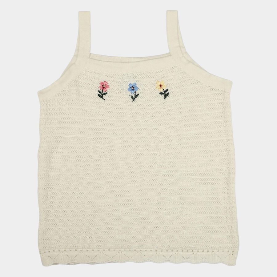 Girls White Round Neck Minimalist T-Shirt, White, large