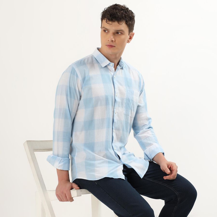 Men's Light Blue Cotton Regular Collar Casual Shirt, Light Blue, large image number null