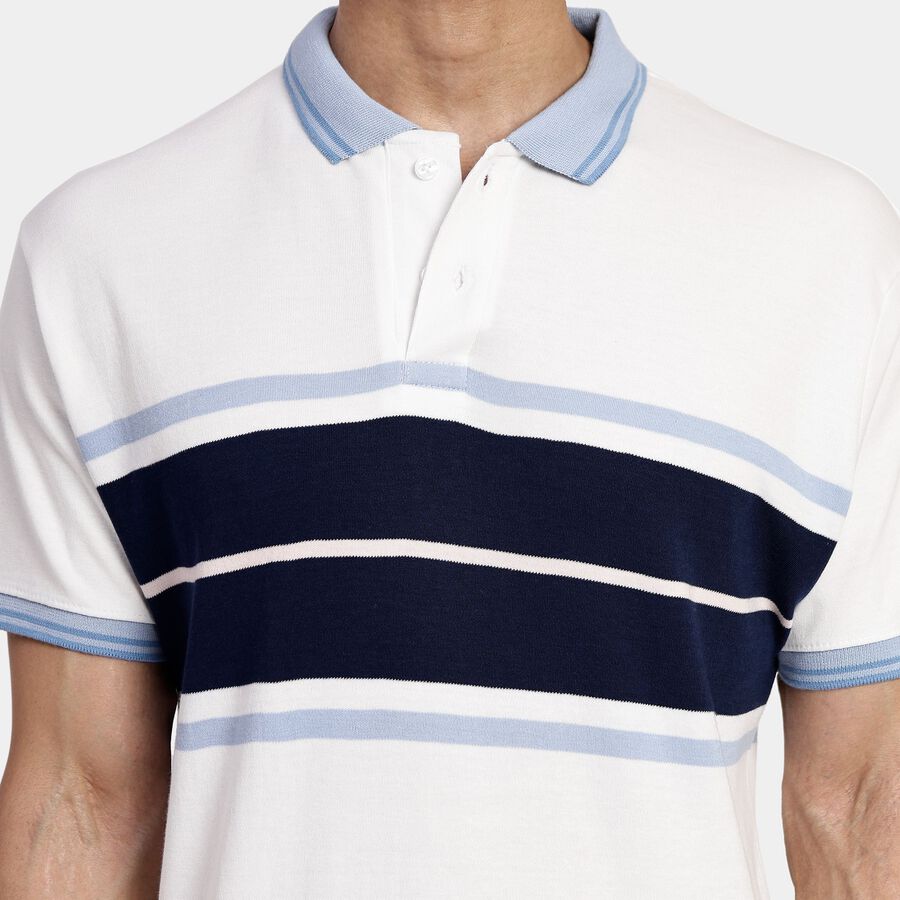Men's 100% Cotton Collared Half Sleeves T-Shirt, White, large image number null