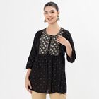 Women's Black Round Neck Embroidered Kurti, काला, small
