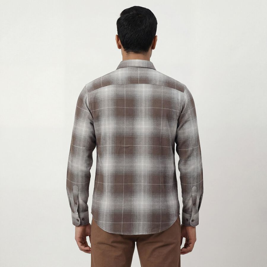 Men's Brown Cotton Spread Collar Casual Shirt, Brown, large