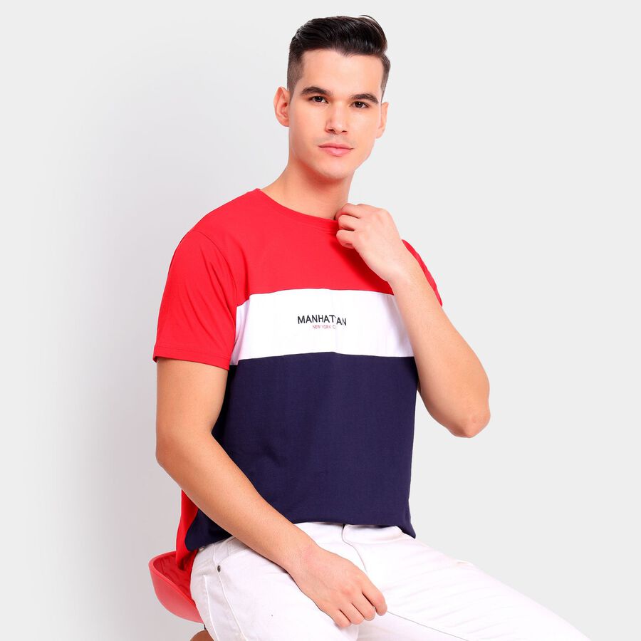 Men's 100% Cotton Round Neck Half Sleeves T-Shirt, लाल, large image number null