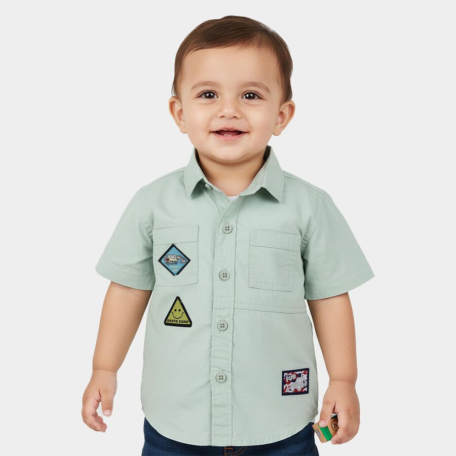 Infants Light Green Cotton Half Sleeve Classic Casual Shirt, Light Green, large