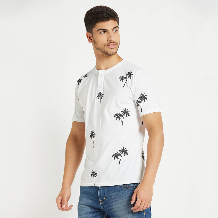 Printed Henley T-Shirt, White, large image number null