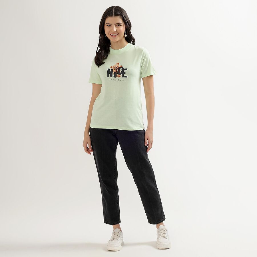Women's Light Green Round Neck Graphic Print T-Shirt, Neon Green, large image number null