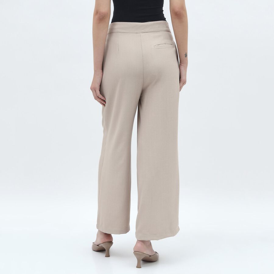 Women's Soft Beige Wide-Leg Pleated High-Waist Trousers, गहरा पीला, large