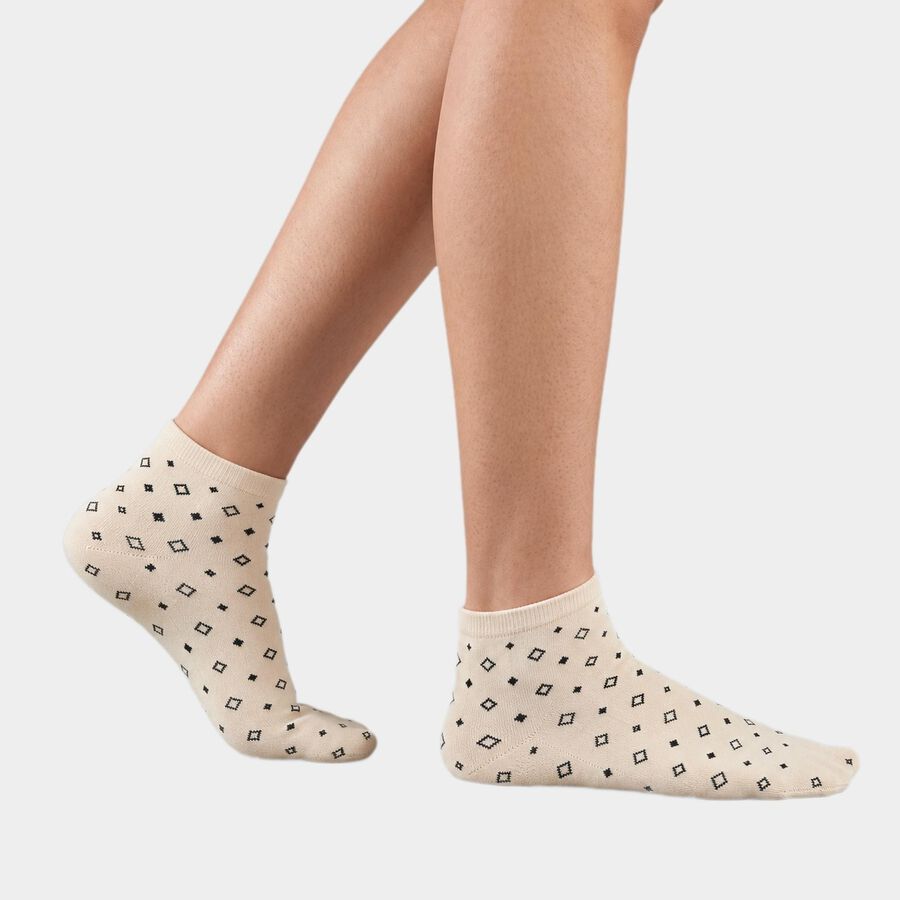 Women's Cream Regular Fit Geometric Finger Socks Pack of 1 Socks, ऑफ व्हाइट, large