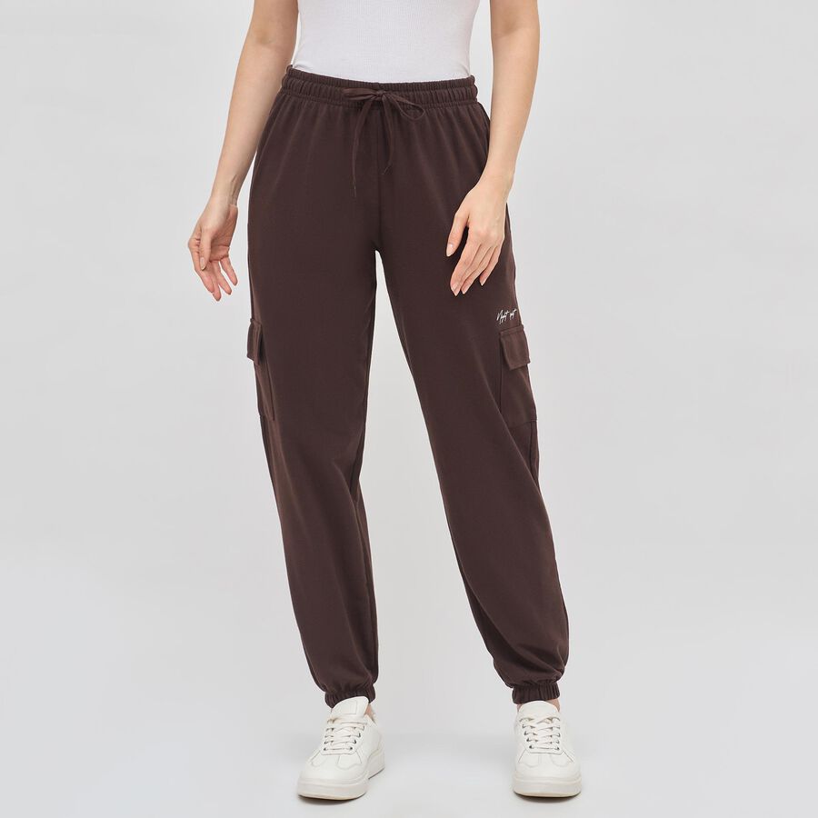 Women's Deep Chocolate Brown Relaxed Fit Cargo Track Pants, Brown, large