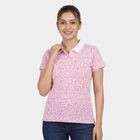 Women's Pink Cotton Polo Neck Preppy Polo T-Shirt, Light Pink, small