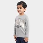 Boys Grey Cotton Blend Crew Neck Regular T-Shirt, Melange Light Grey, small