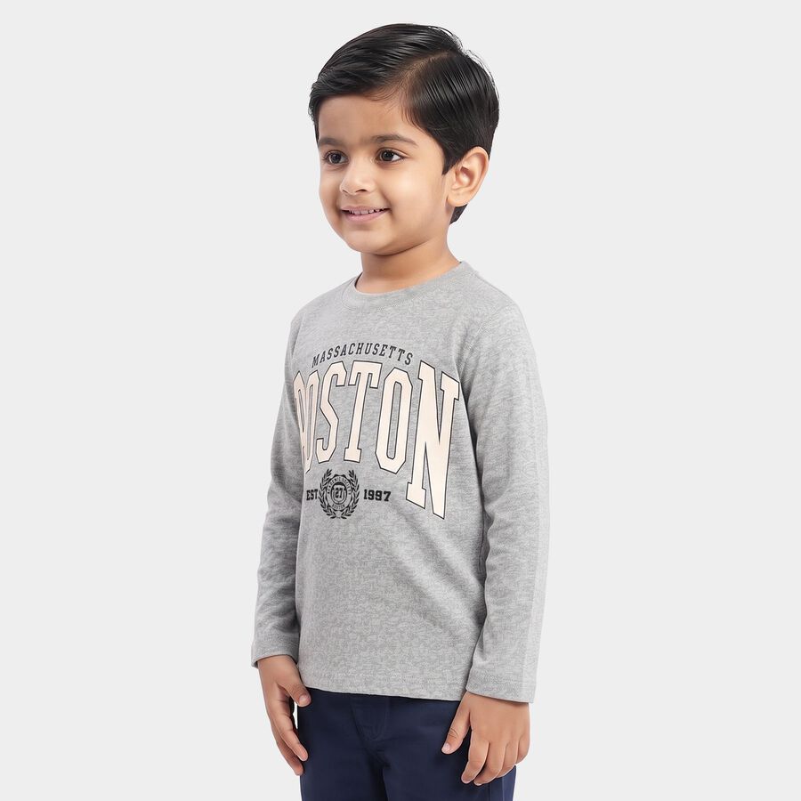 Boys Grey Cotton Blend Crew Neck Regular T-Shirt, Melange Light Grey, large