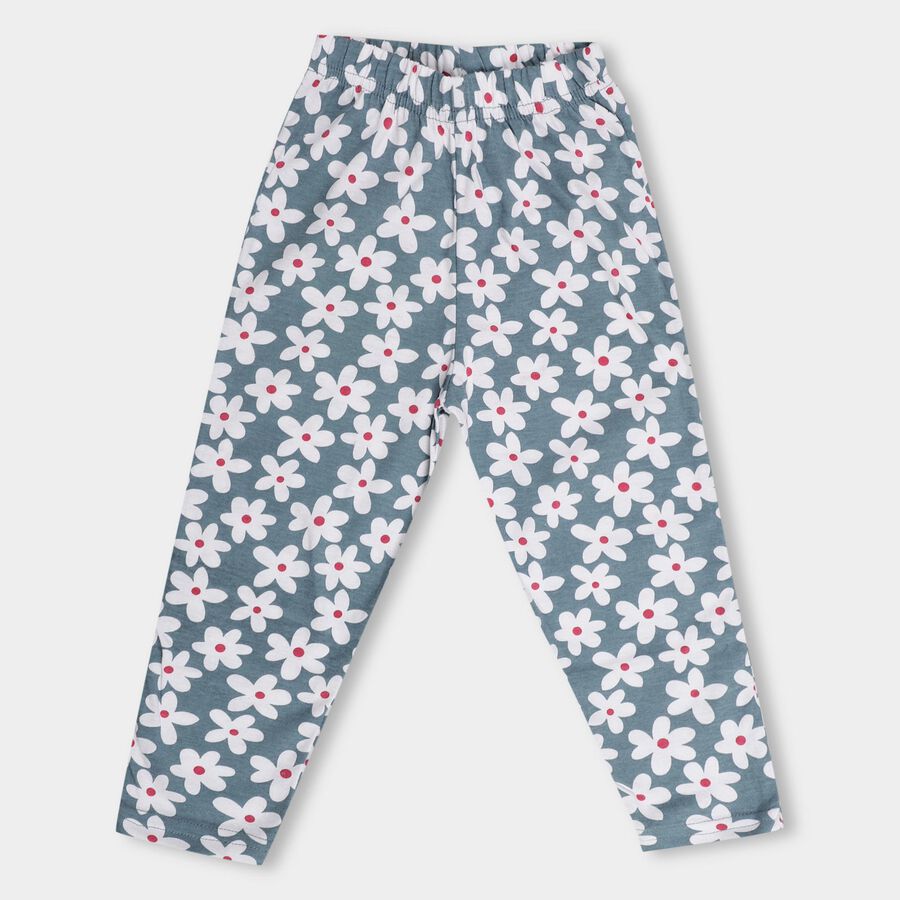 Girls' Muted Slate Blue Floral Printed Regular Fit Pyjama, Dark Grey, large image number null