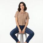 Women Beige Solid Collared Regular Fit Shirt, गहरा पीला, small