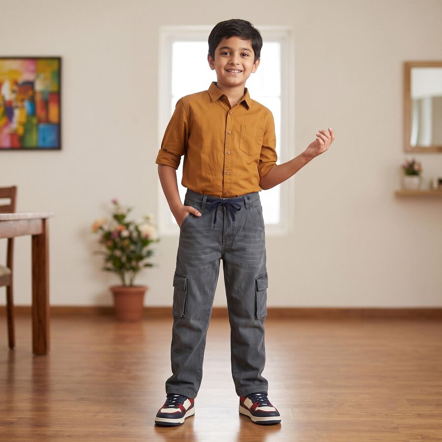Boys' Grey Regular Fit Cargo Jeans, हल्का ग्रे, large