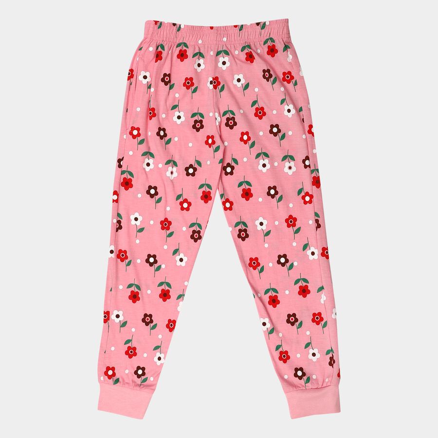 Girls Pink Jogger Floral Printed Pyjama, Light Pink, large