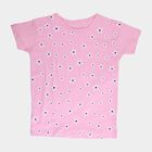 Girls' Pink Cotton Round Neck Casual T-Shirt, हल्का गुलाबी, small
