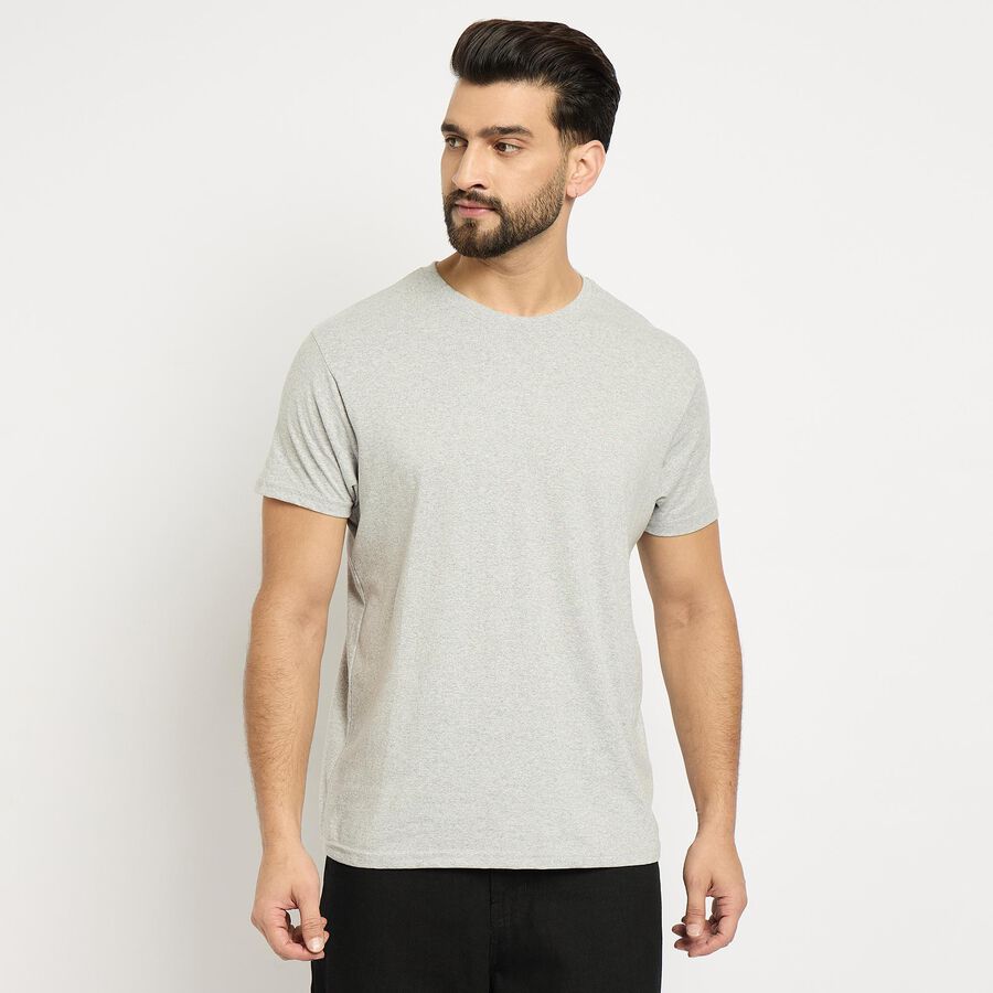 Men's Round Neck Half Sleeves T-Shirt , Melange Mid Grey, large image number null