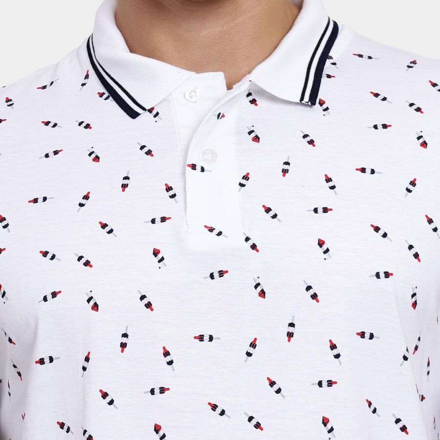 Men's 100% Cotton Collared Half Sleeves T-Shirt, White, large image number null