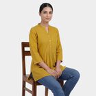Women's Yellow Mandarin Collar Printed Straight Kurti, Mustard, small