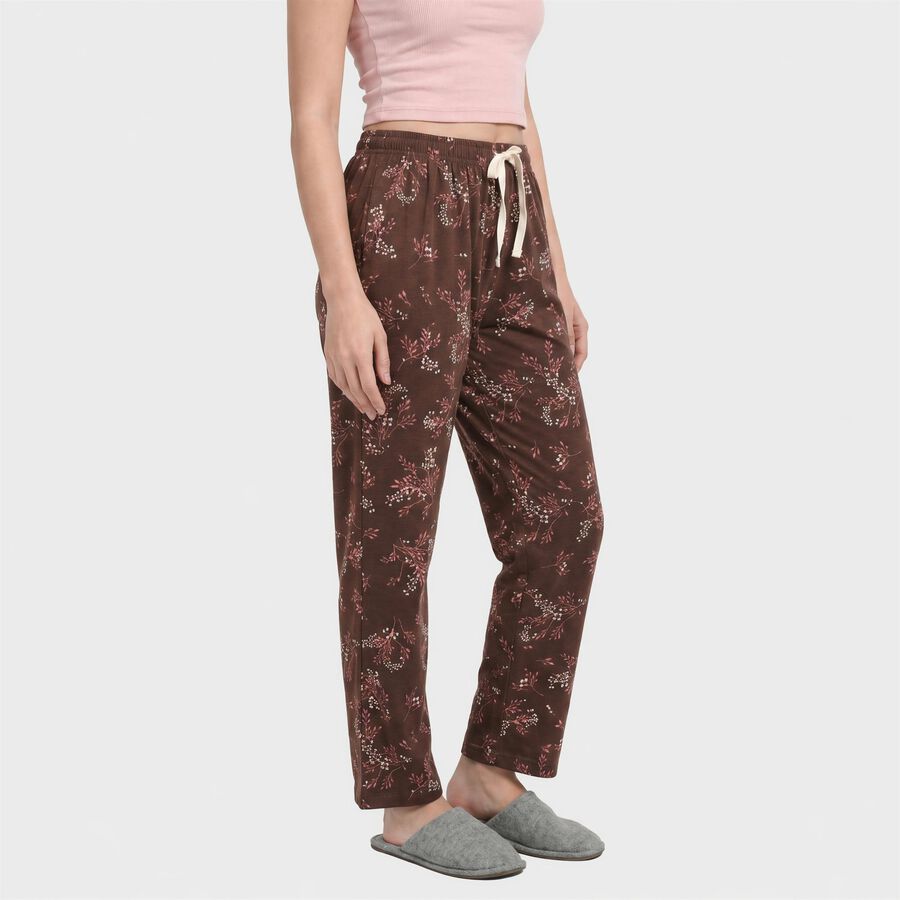 Women's Wine Straight Fit Floral Printed Cotton Blend Lounge Pyjama, वाइन, large