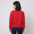 Women Fuchsia Crew Neck Graphic Print Sweatshirt, Fuchsia, small