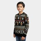 Boys Deep Charcoal Black Crew Neck Casual Pullover, Dark Green, small image number null
