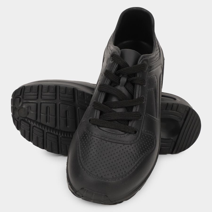 Men's Jet Black Lace-Up Casual Shoes, काला, large