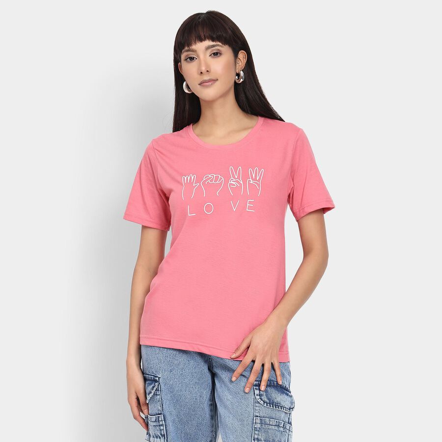 Ladies' Round Neck T-Shirt , गुलाबी, large image number null