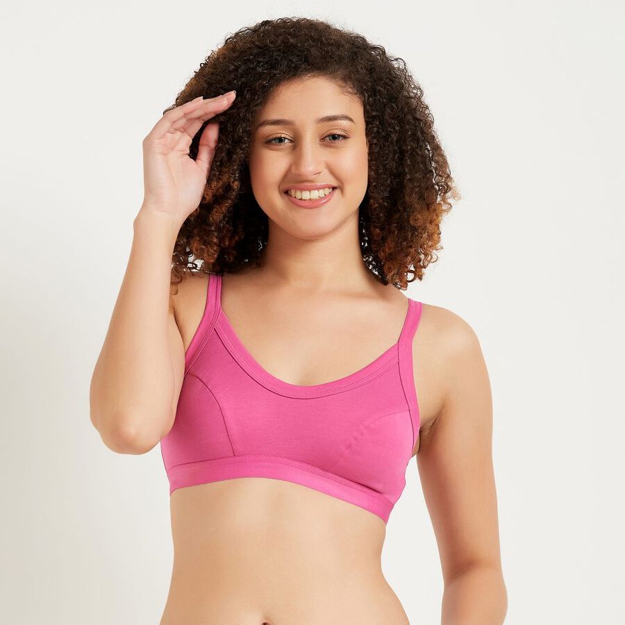 Ladies' 100% Cotton Non-Padded Bra, Fuchsia, large image number null