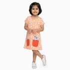 Girls' Peach Animal Print A-Line Frock with Patch Pockets, Light Pink, small