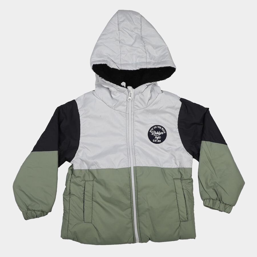 Boys' White Hooded Puffer Jacket, White, large