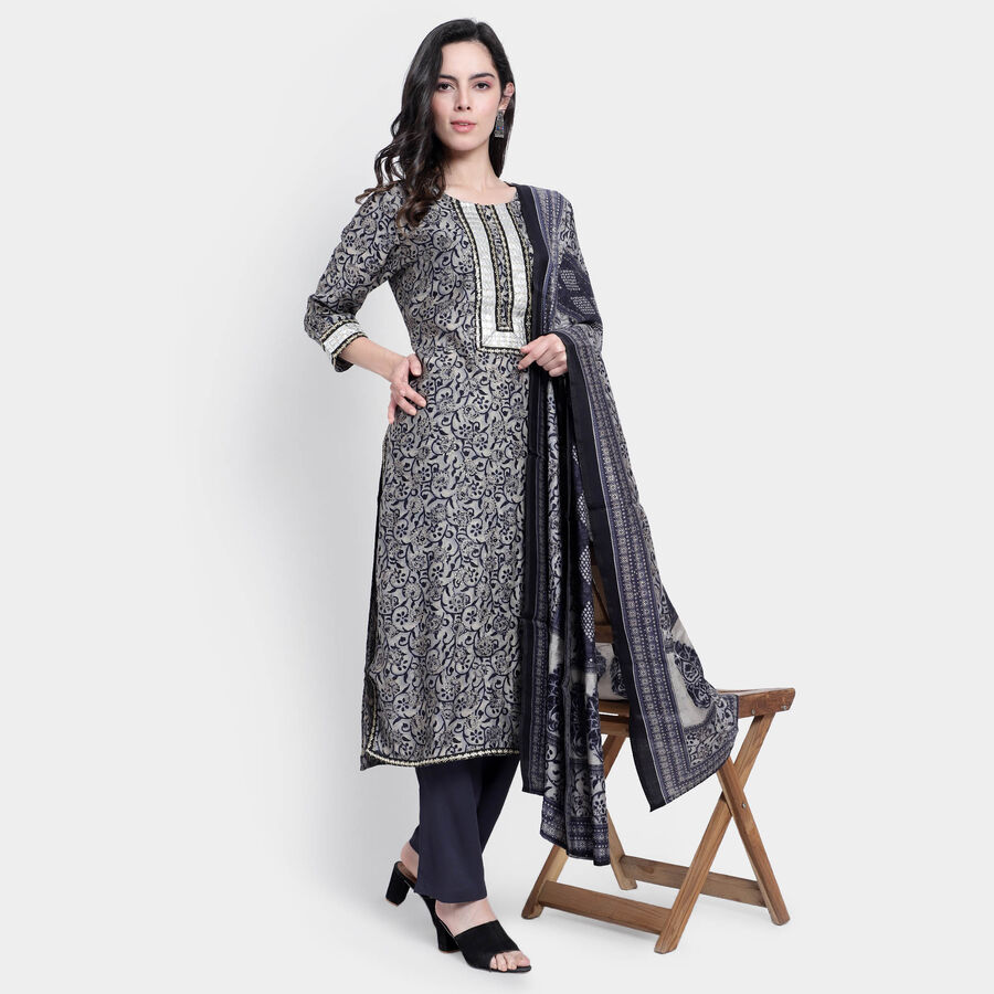 All Over Print 3/4th Sleeves Flared Kurta, Black, large image number null