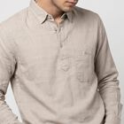 Men's Light Grey Cotton Long Sleeve Collar Shirt, Light Grey, small