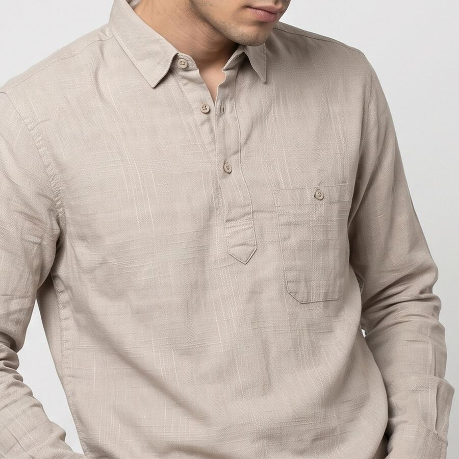 Men's Light Grey Cotton Long Sleeve Collar Shirt, Light Grey, large