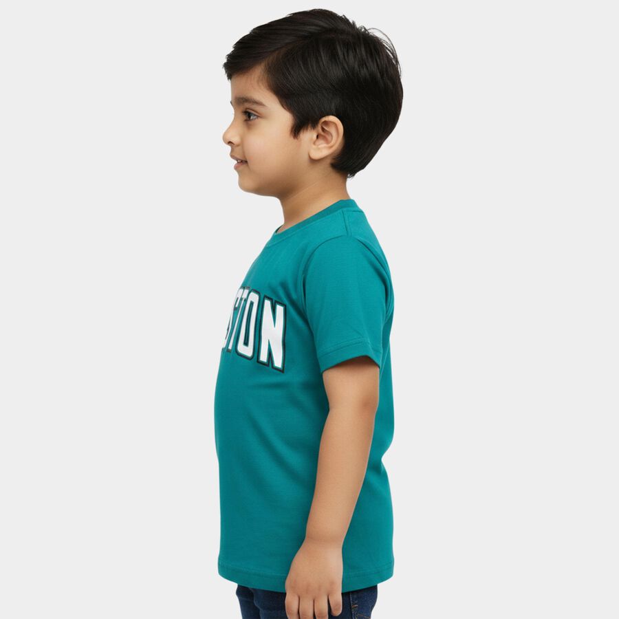 Boys Teal Green Crew Neck Casual T-Shirt, Dark Green, large