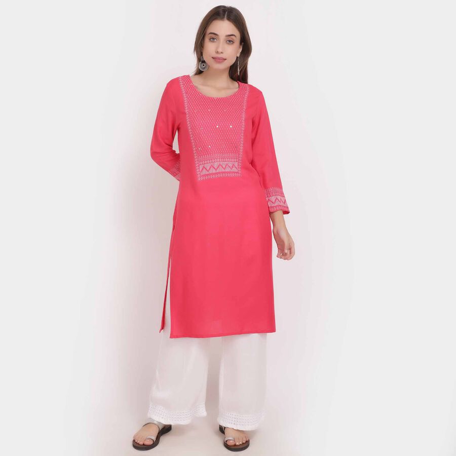 3/4th Sleeves Straight Kurta, Coral, large image number null