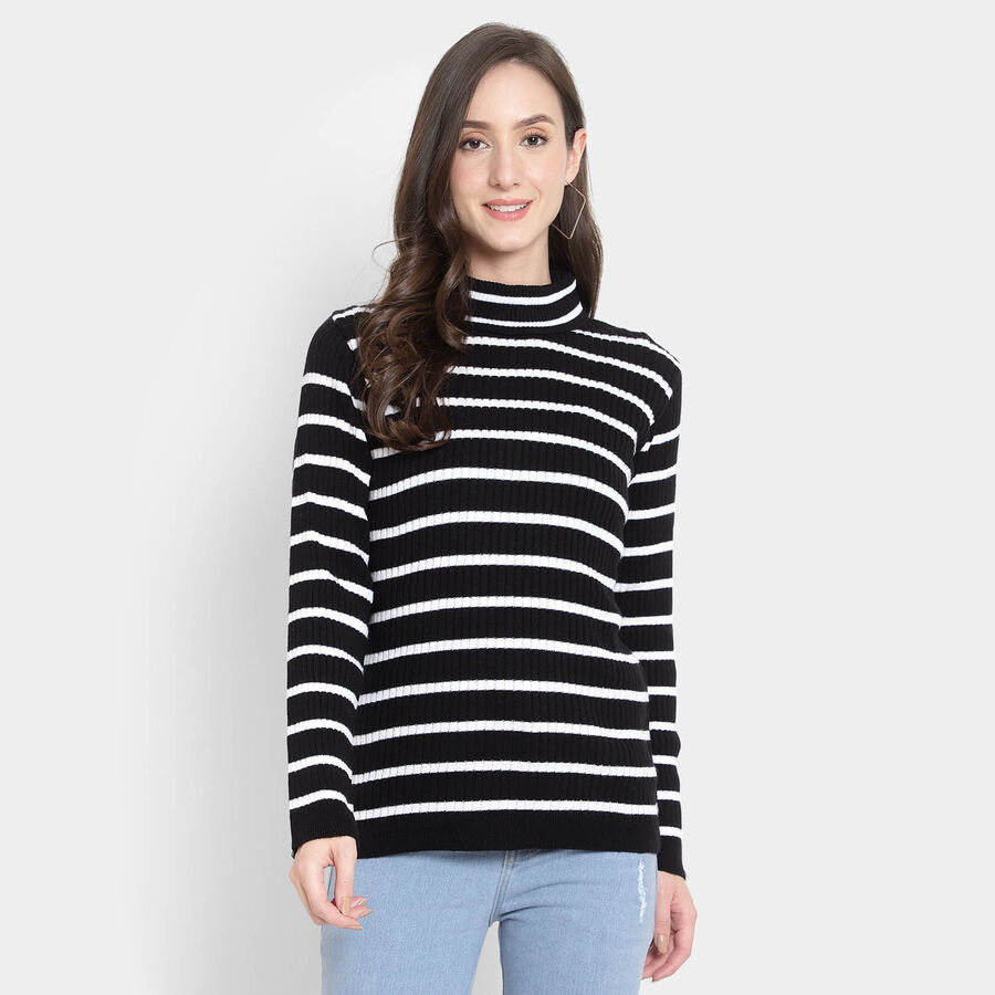 Round Neck Pullover, Black, large image number null