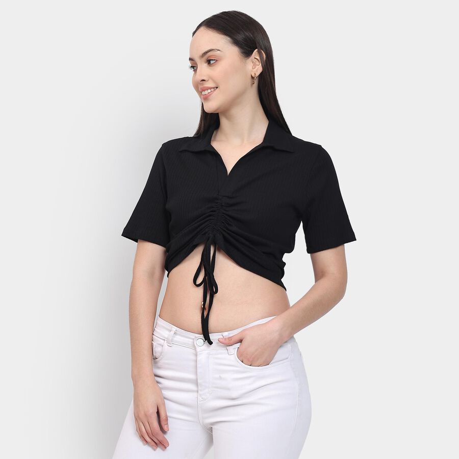 Ladies' 100% Cotton Crop  Top, काला, large