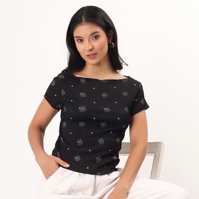 Women's Black Sweetheart Neck Puff Sleeve Top