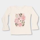 Girls' Off White Cotton Blend Round Neck Casual Top, Off White, small image number null