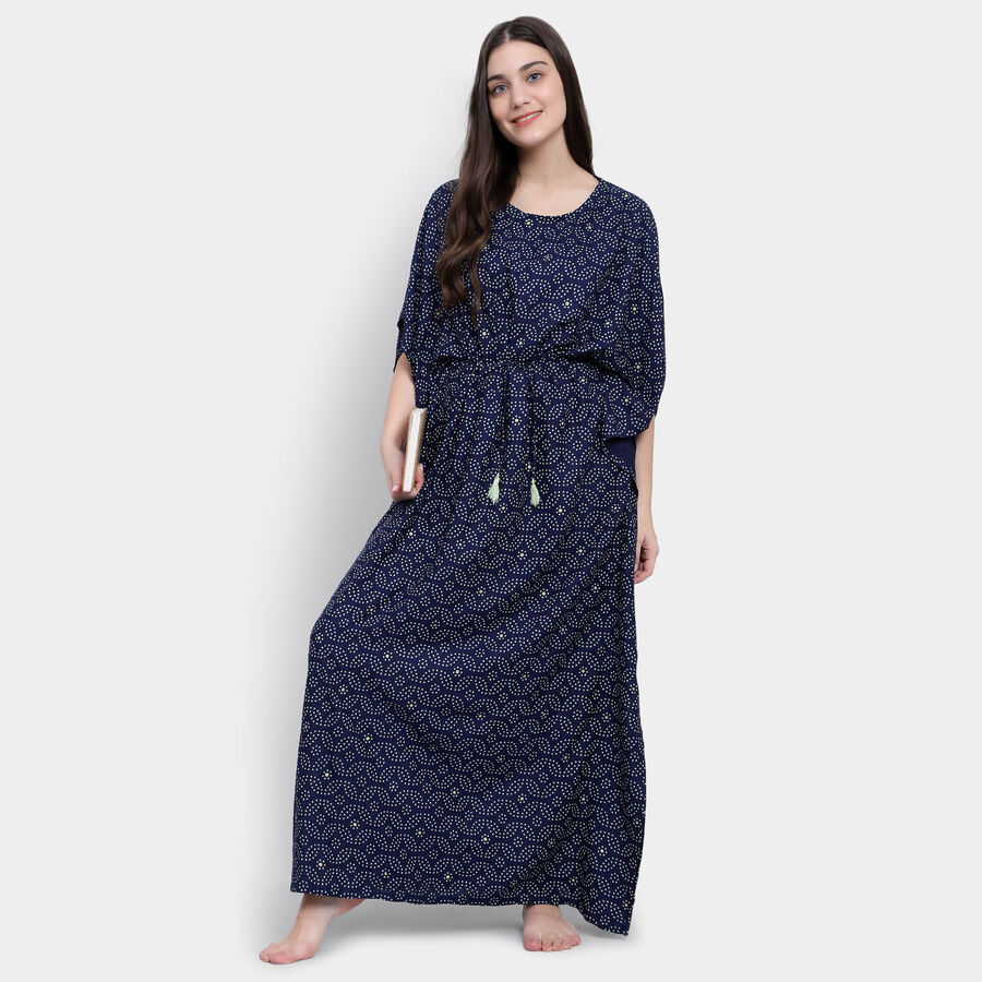 All Over Print Full Length Nighty, Navy Blue, large image number null