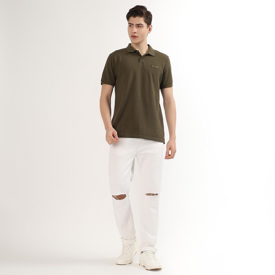 Men's Collared Half Sleeves T-Shirt, Khaki, large