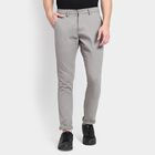 Men's 100% Cotton Slim Fit Casual Trousers , Light Grey, small image number null