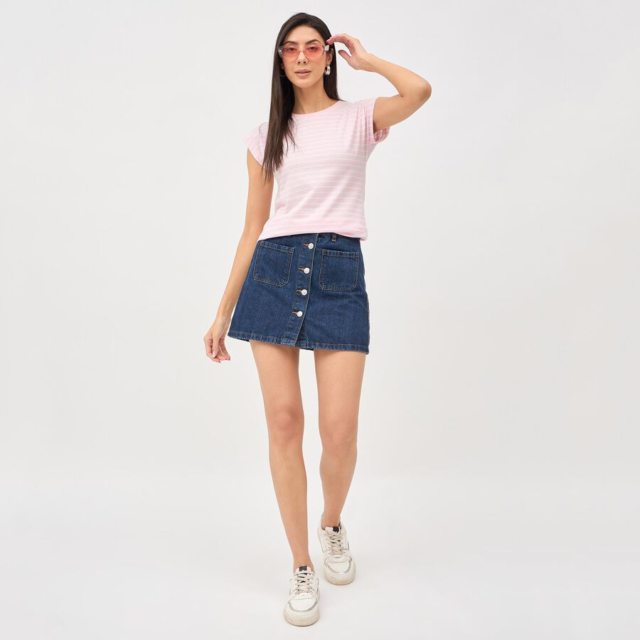 Women's Light Pink Round Neck Striped T-Shirt, Light Pink, large image number null