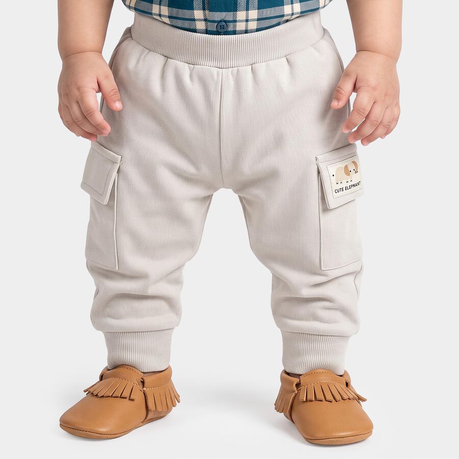 Infants Grey Jogger Fit Solid Cargo Pocket Pyjama, Light Grey, large